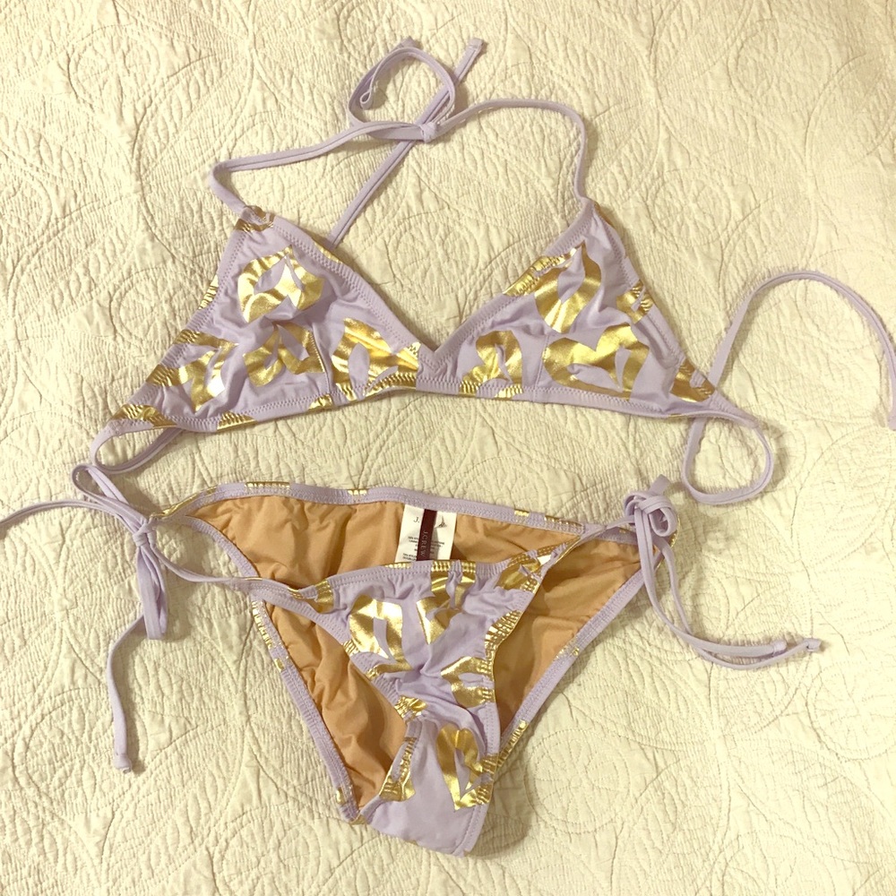 Xsmall JCrew lilac and gold heart bikini.
